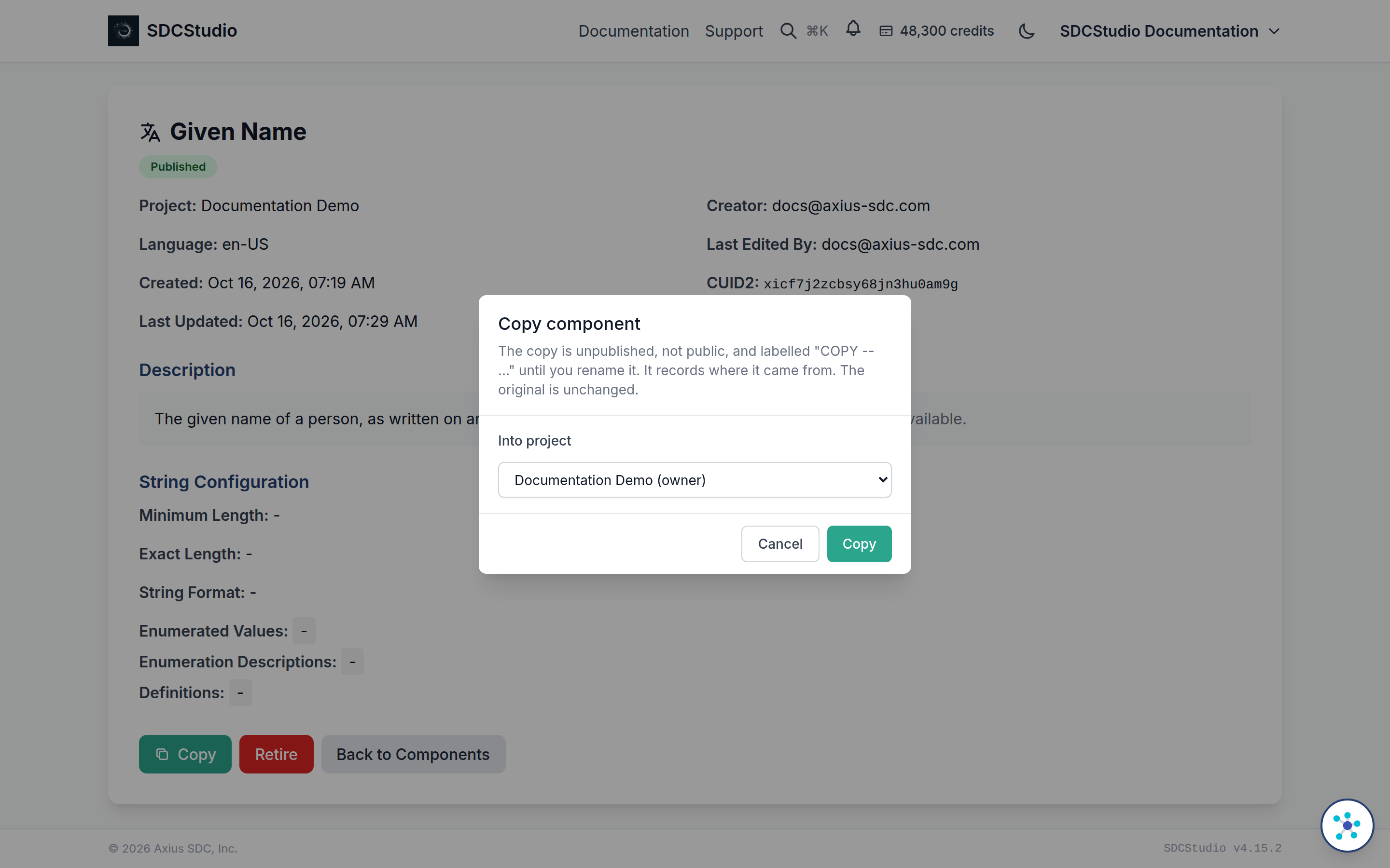 The Copy dialog