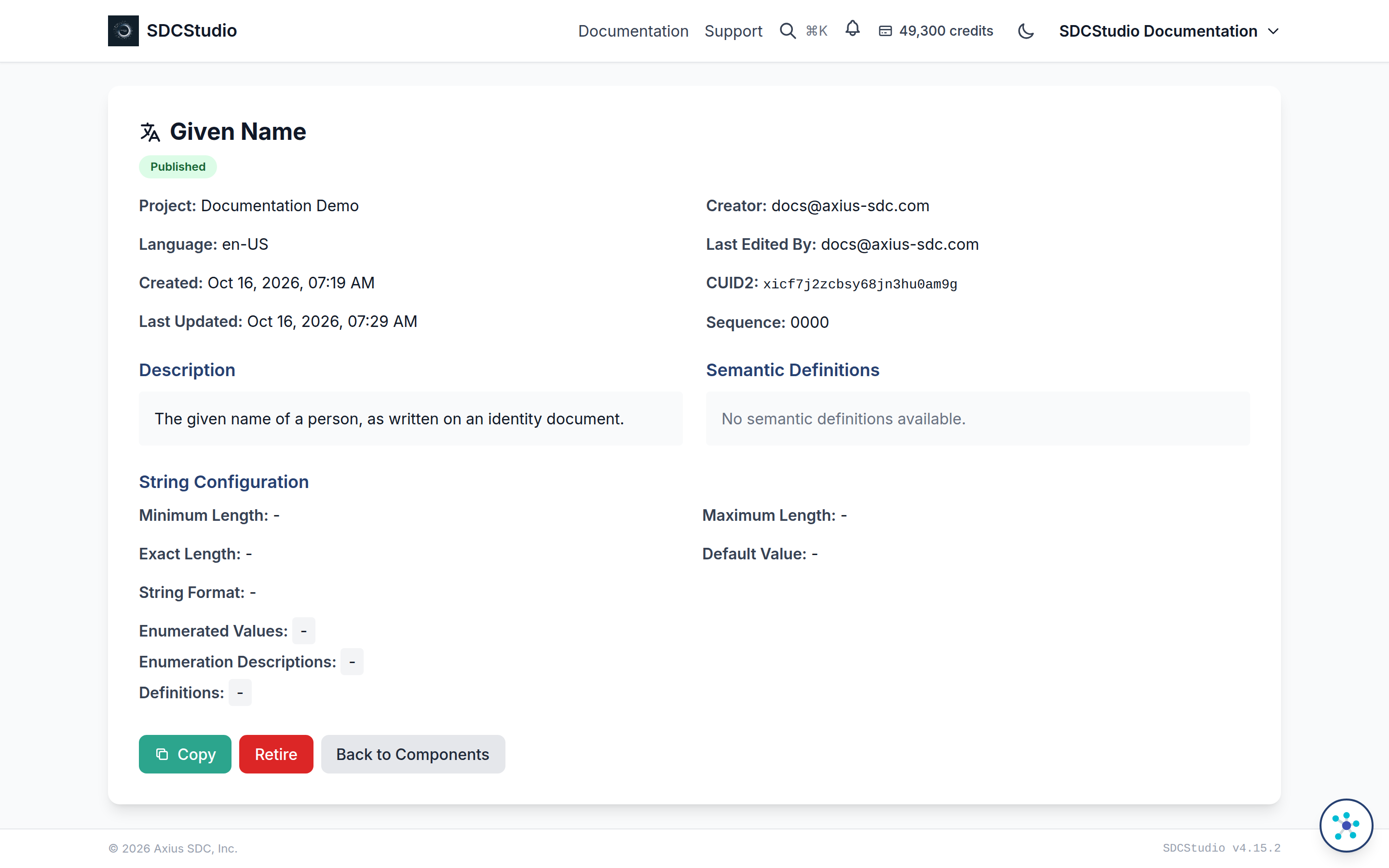 A published component's detail page