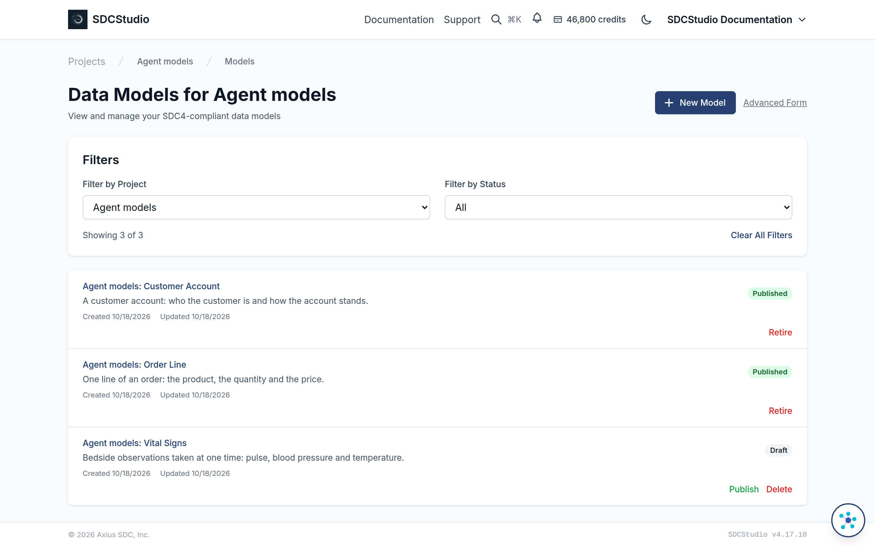 The Models page