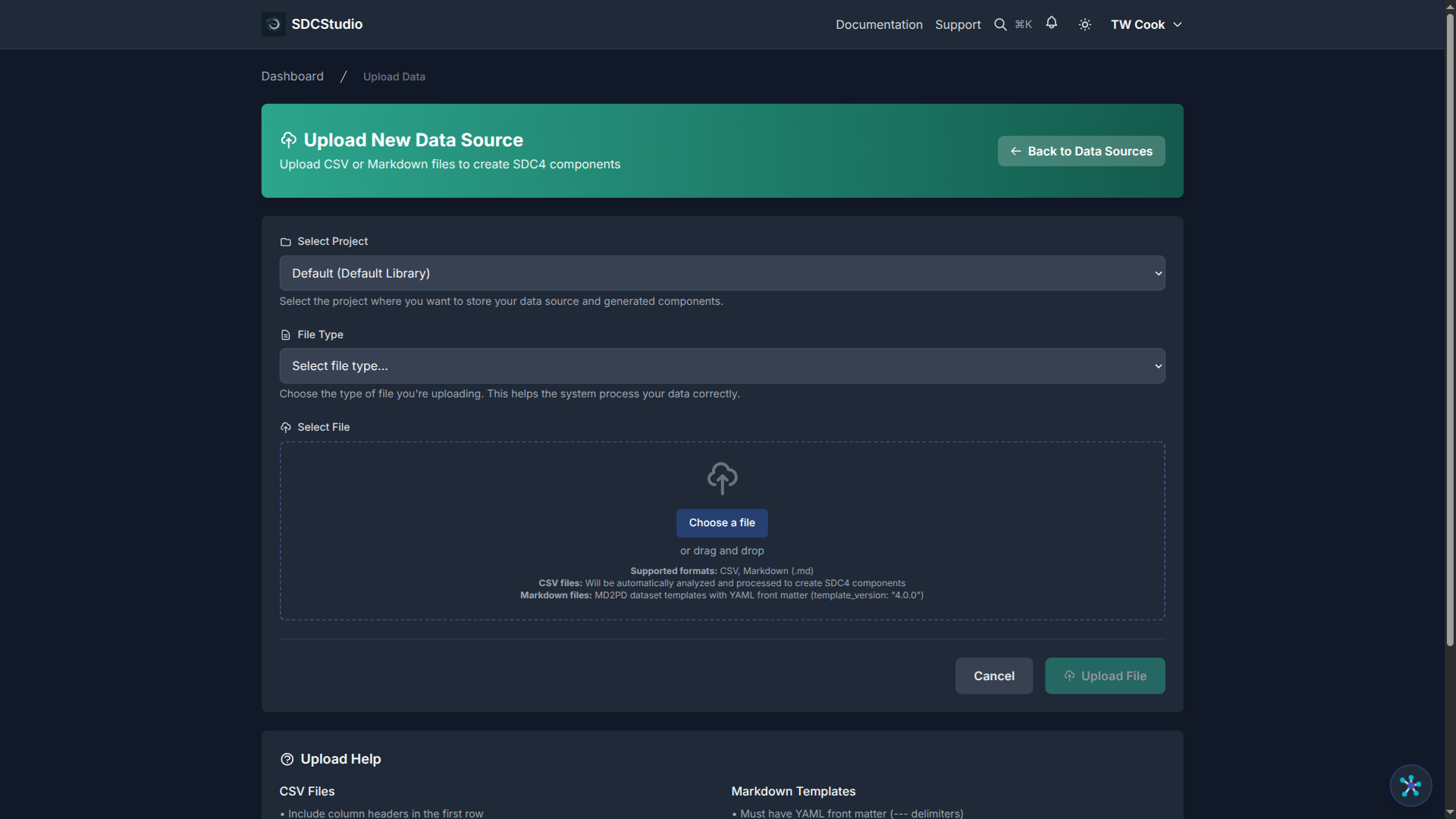 Upload page with drag-and-drop zone and format instructions