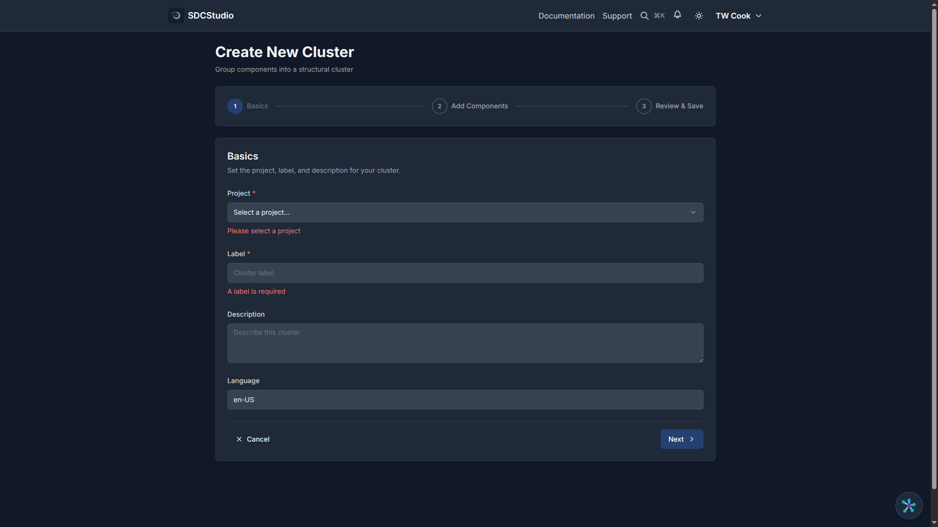 Cluster Wizard Step 2: TransferList dual-pane component selector