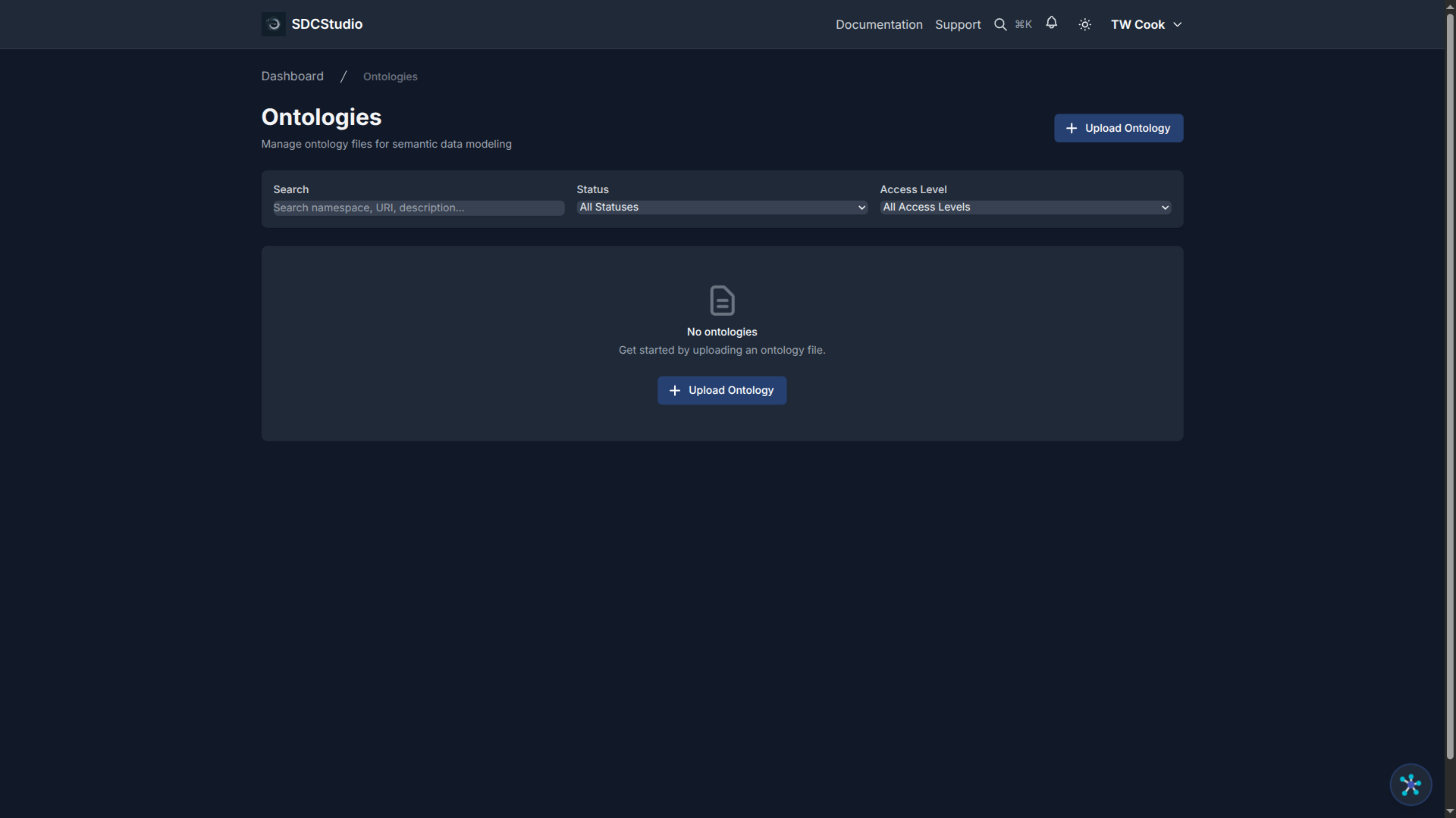 Ontologies management page showing uploaded ontology files